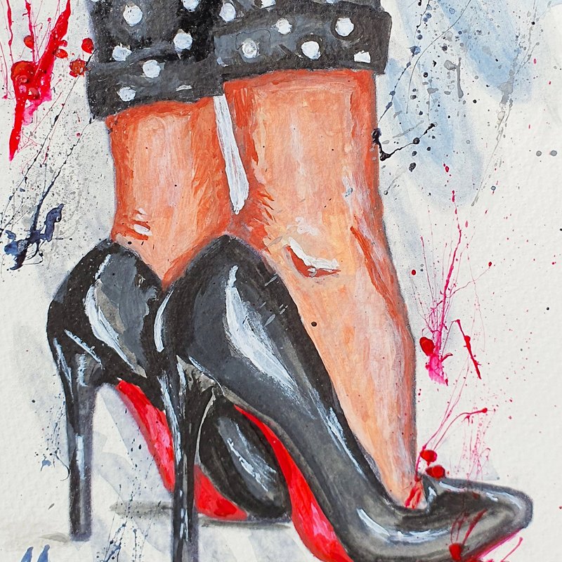 鞋子绘画女孩高跟鞋腿原创艺术品只是美国女式蓝色牛仔裤 - 海报/装饰画/版画 - 其他材质 黑色