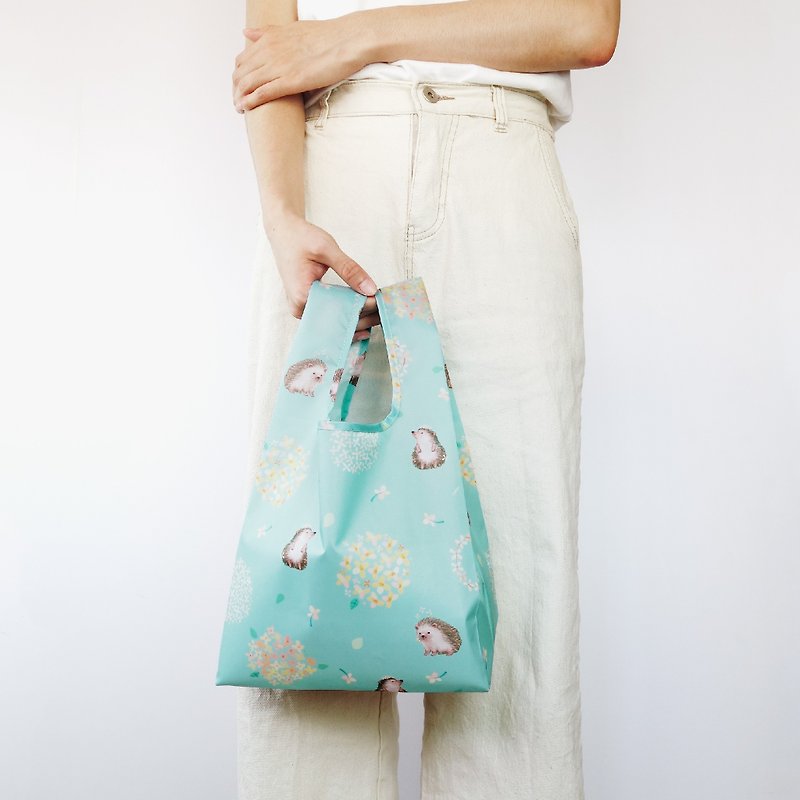 环保购物袋【袋走-仙丹花与刺猬】附挂袋 可折叠收纳 - 手提包/手提袋 - 聚酯纤维 绿色