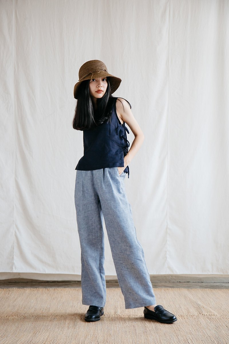 Relax Linen Trousers  in Navy Chambray - 女装长裤 - 棉．麻 蓝色