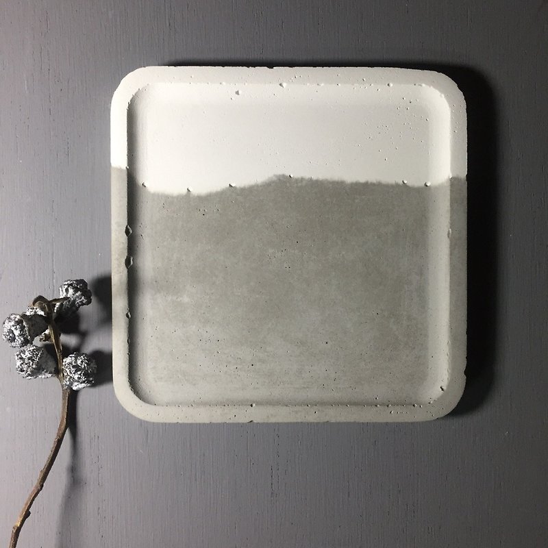 双・对. 灰色及白色拼合 水泥正方形置物碟 - 收纳用品 - 水泥 灰色