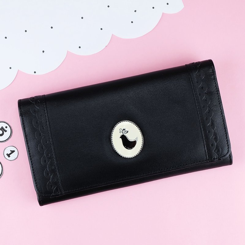 BLACK Cony Cake Long Wallet  / Cow Leather - 皮夹/钱包 - 真皮 黑色