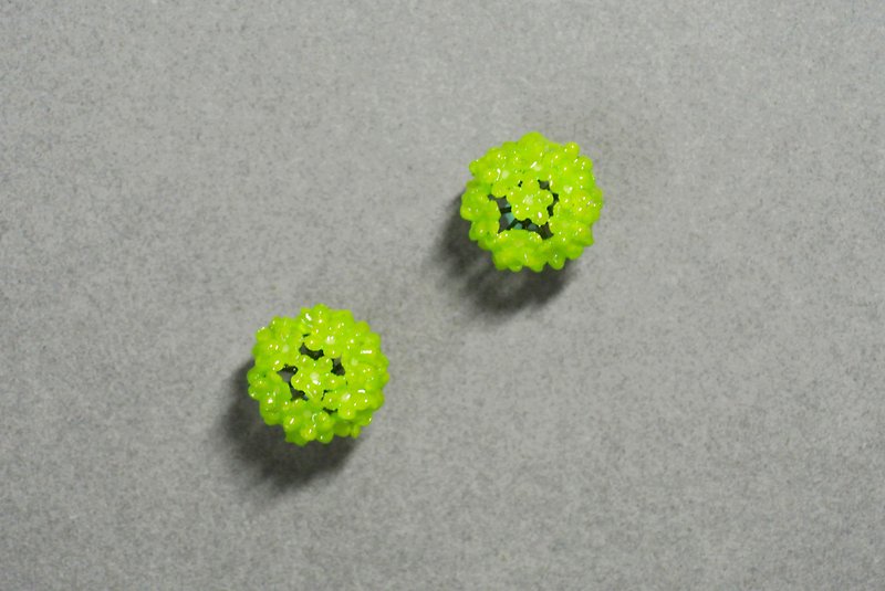 小花球(绿色)  耳环 - 耳环/耳夹 - 纸 绿色