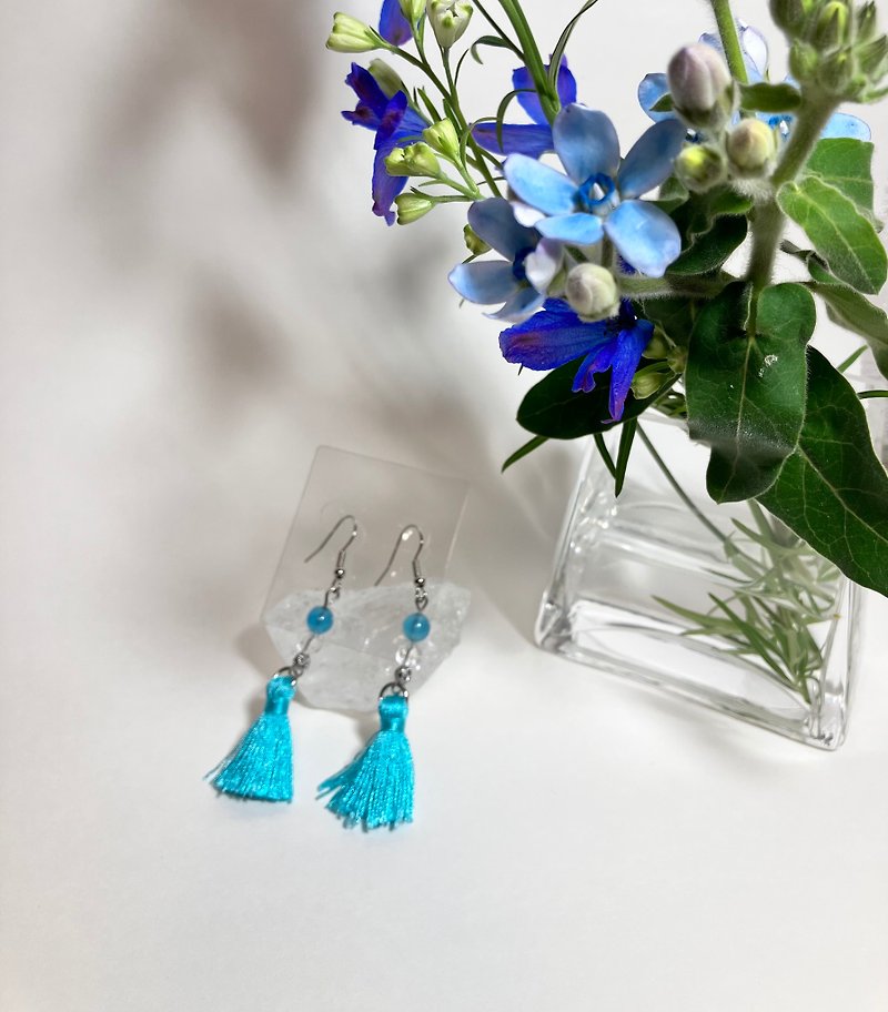 シーブルーカルセドニー　水晶　タッセル　ピアス　イヤリング - 耳环/耳夹 - 其他材质 蓝色