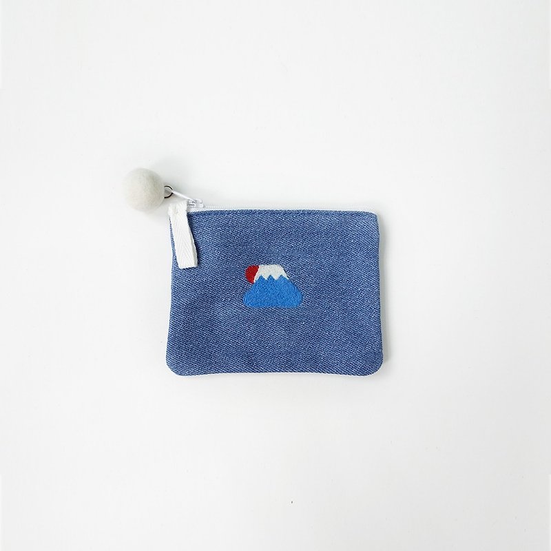 【Q-cute】拉链小包系列-太阳富士山 - 零钱包 - 棉．麻 蓝色