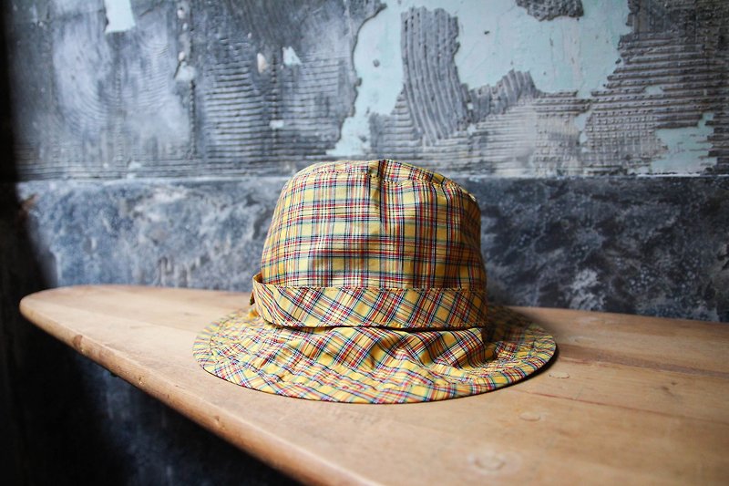 袅袅百货公司-Vintage 黄色格子渔夫帽 复古着 - 帽子 - 聚酯纤维 