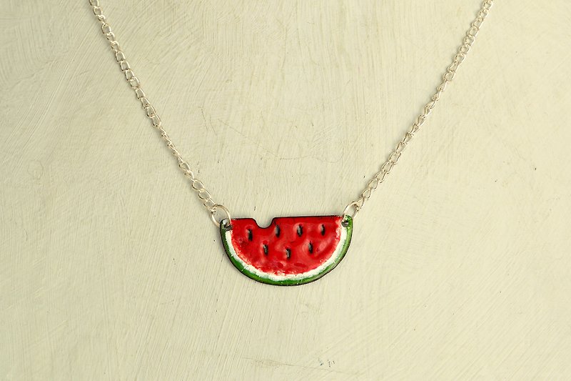 Watermelon enamel necklace, based on copper - 项链 - 珐琅 红色
