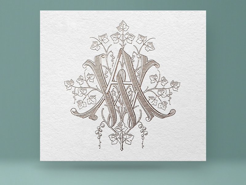 Digital vector monogram AW - WA | Wedding Monogram  | Initials aw | Initials wa - 喜帖 - 其他材质 