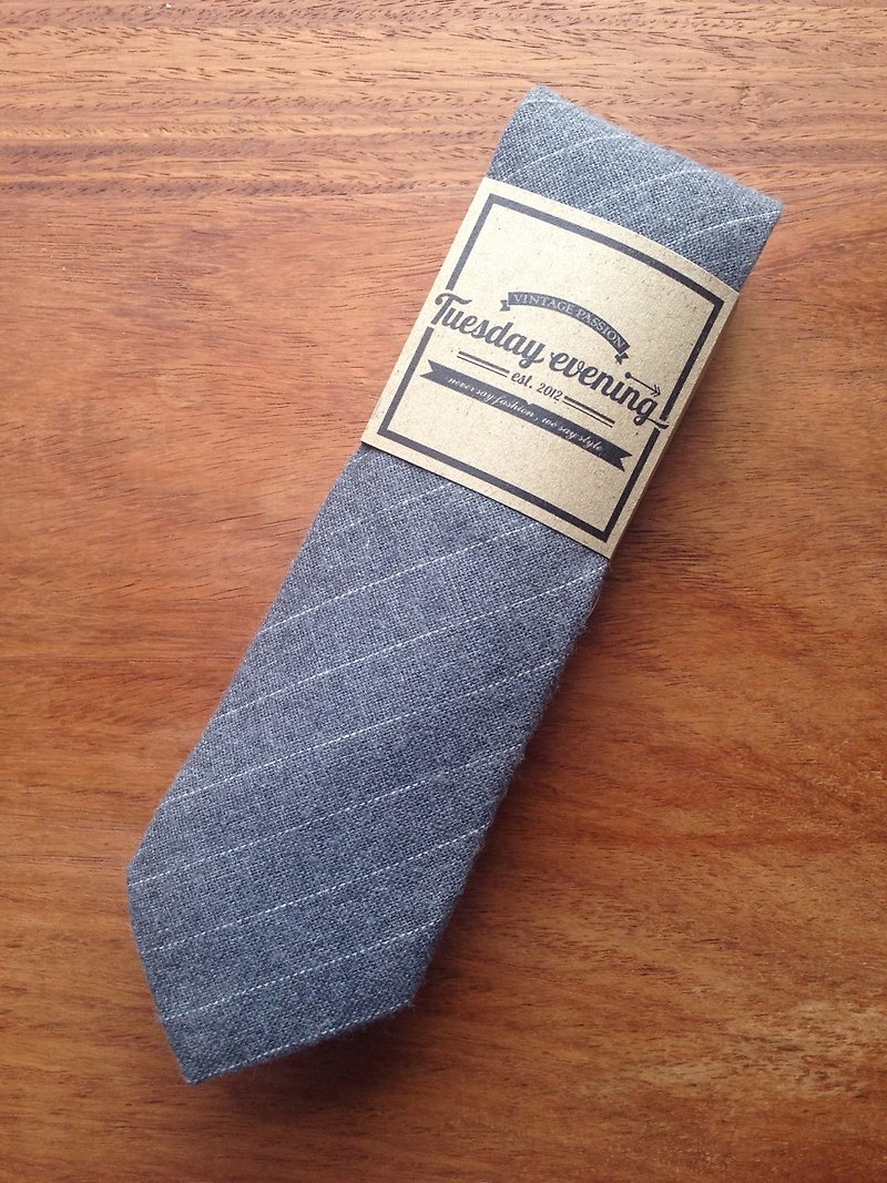 Necktie Grey Stripe - 领带/领带夹 - 棉．麻 灰色