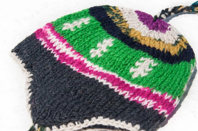 针织纯羊毛帽/手工内刷毛毛帽/针织毛帽/飞行毛帽/毛线帽-森林树 - 帽子 - 羊毛 绿色