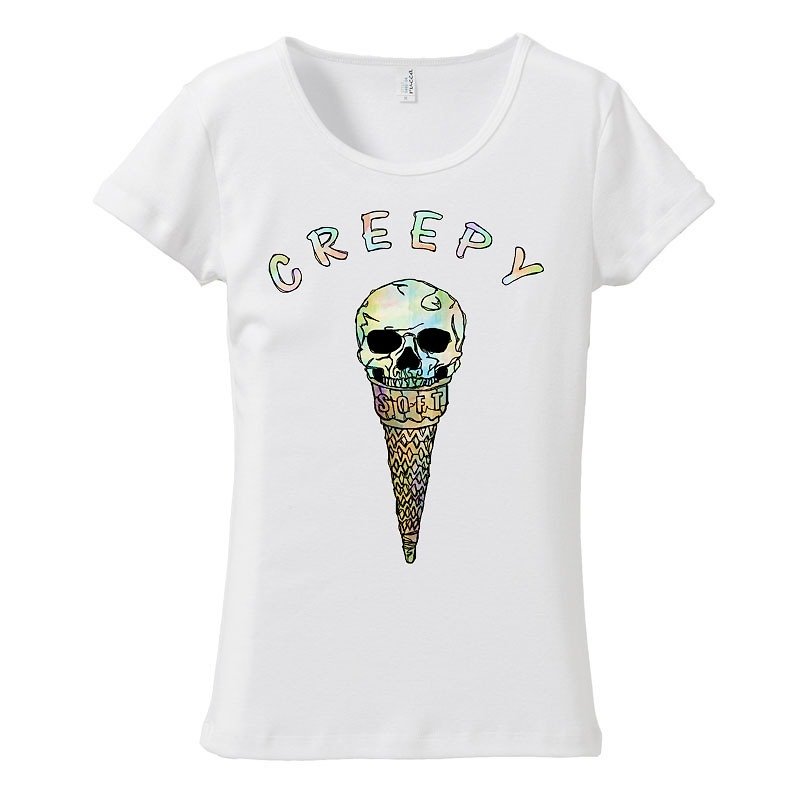 [レディースTシャツ] Creepy ice cream - 女装 T 恤 - 棉．麻 白色
