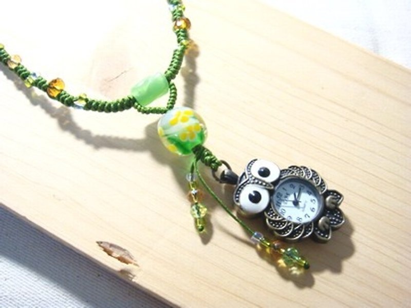 柚子林手工琉璃 - 怀表 项链 (猫头鹰造型) - 设计款 - 倾诉 - 项链 - 玻璃 多色