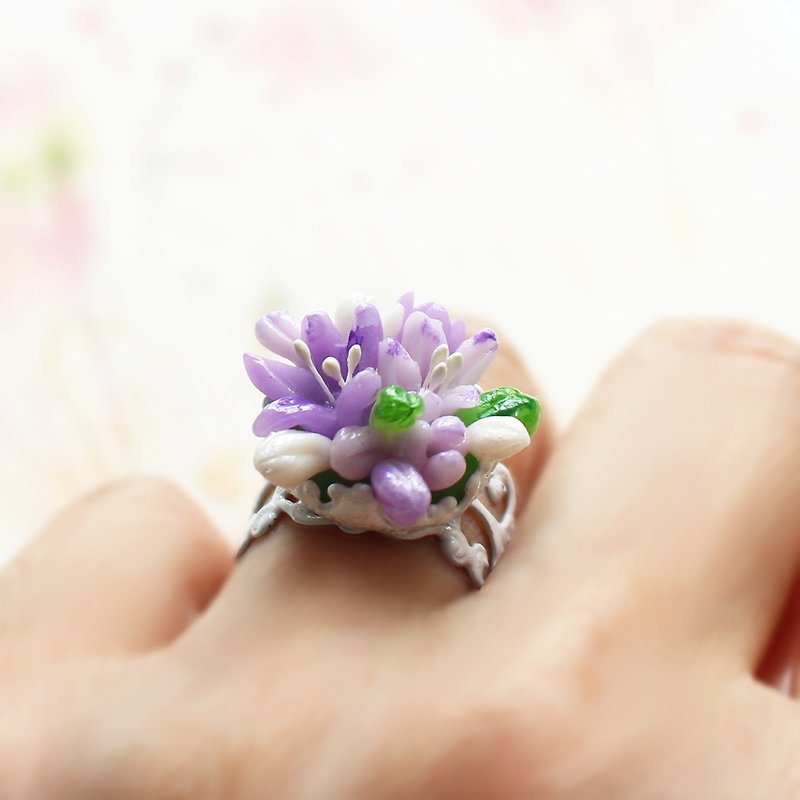 指头上的小花园 - 手造紫花戒指 - 戒指 - 陶 紫色