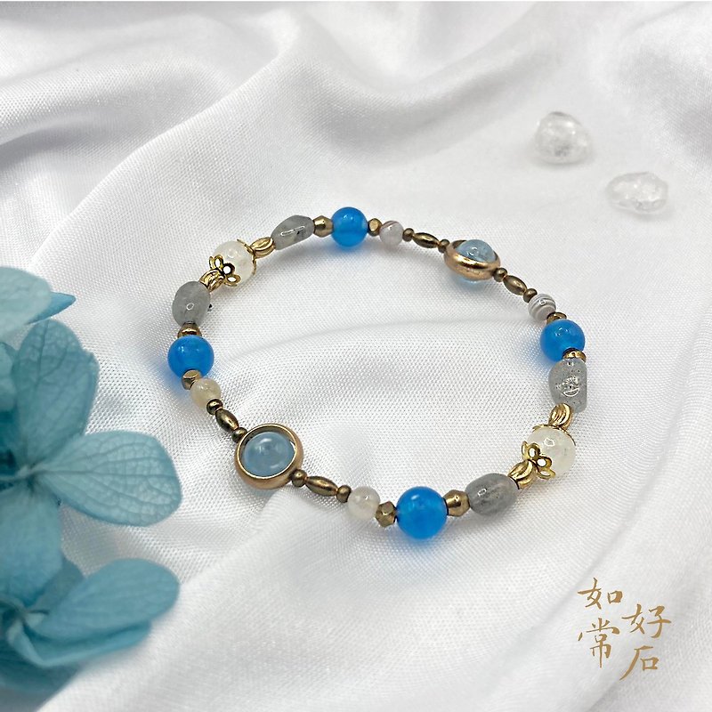 【海洋之心】蓝玛瑙/海蓝宝/白玉/波斯玛瑙/蓝光拉长石 水晶手链 - 手链/手环 - 半宝石 蓝色