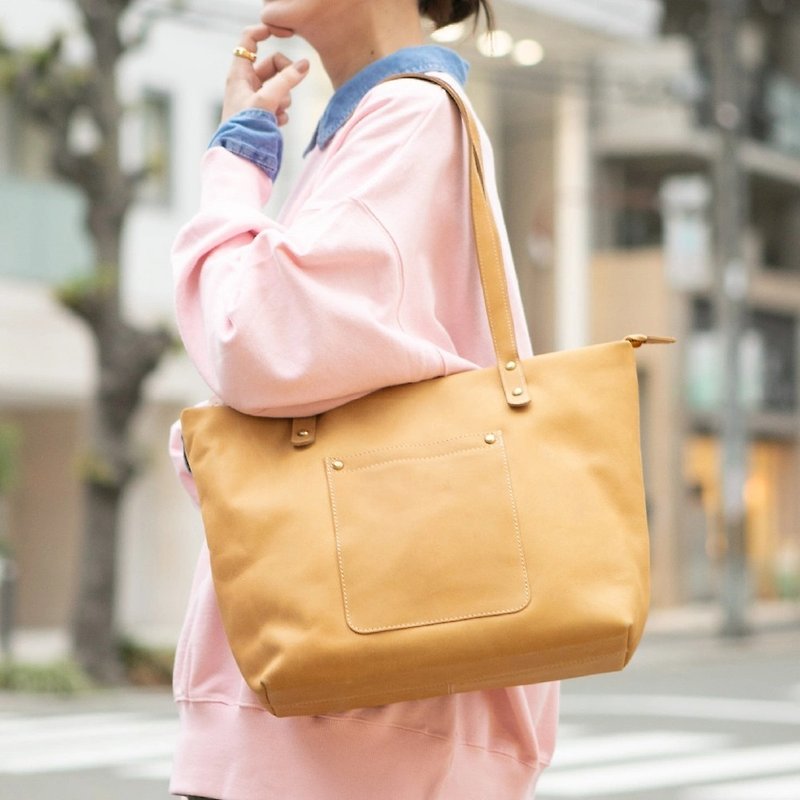 トートバッグ A4ファイル 鞄 カバン レザー 牛革 エイジング Camel HAB005 - 手提包/手提袋 - 真皮 橘色