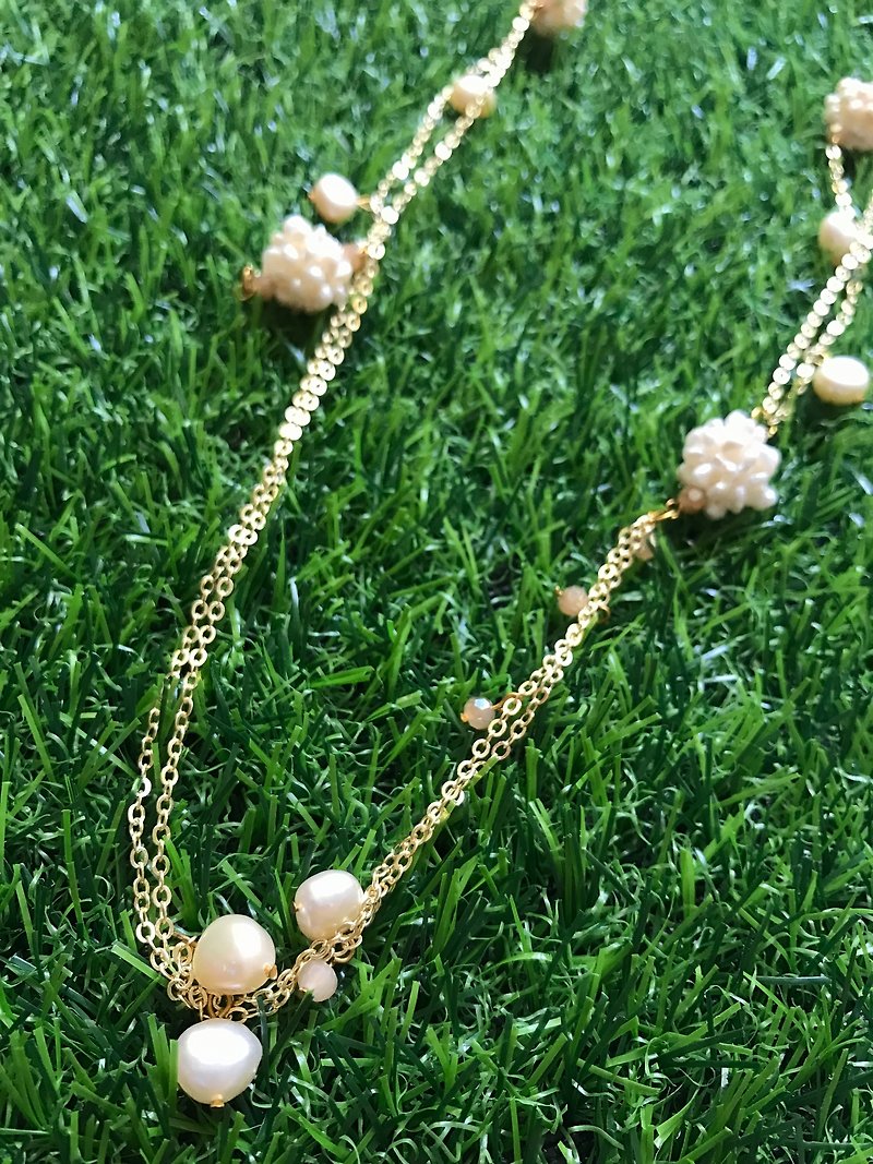 泰国Motta设计-珍珠花球手工设计款长项链 - 长链 - 其他金属 金色
