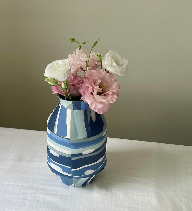 蓝色拼贴大花器 - 花瓶/陶器 - 瓷 