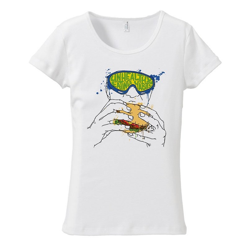 レディースTシャツ / Unhealthy eating habits - 女装 T 恤 - 棉．麻 白色