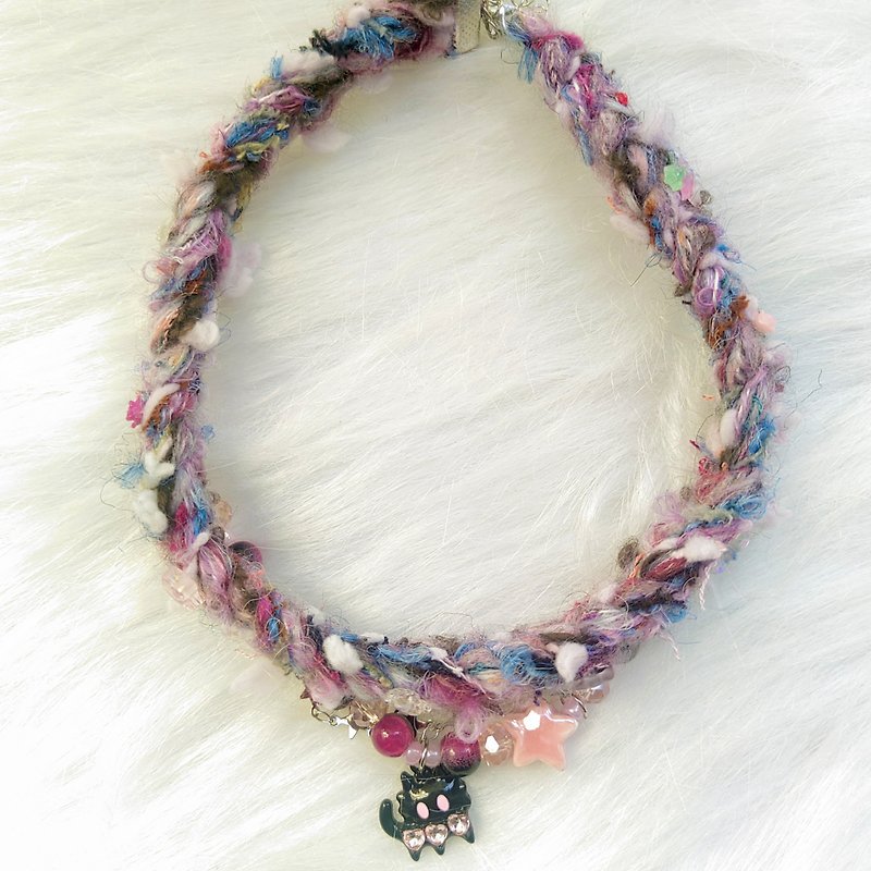 手混线编织串珠猫咪项链 - 项链 - 其他材质 紫色