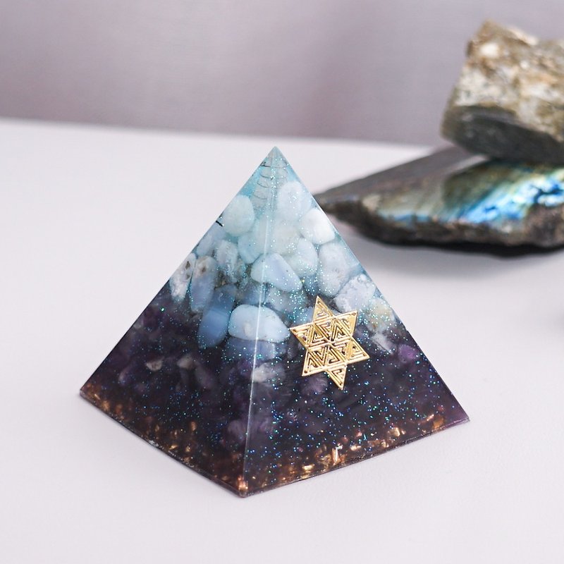 【紫晶、蓝玉髓】奥根水晶能量金字塔Orgonite 6x6cm - 摆饰 - 水晶 多色