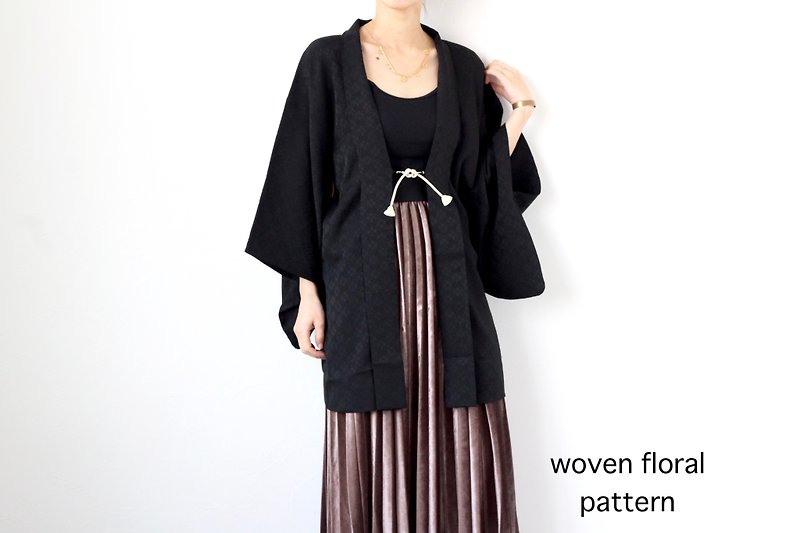 soft silk robe, EXCELLENT VINTAGE, haori, kimono cardigan /4153 - 女装休闲/机能外套 - 丝．绢 黑色
