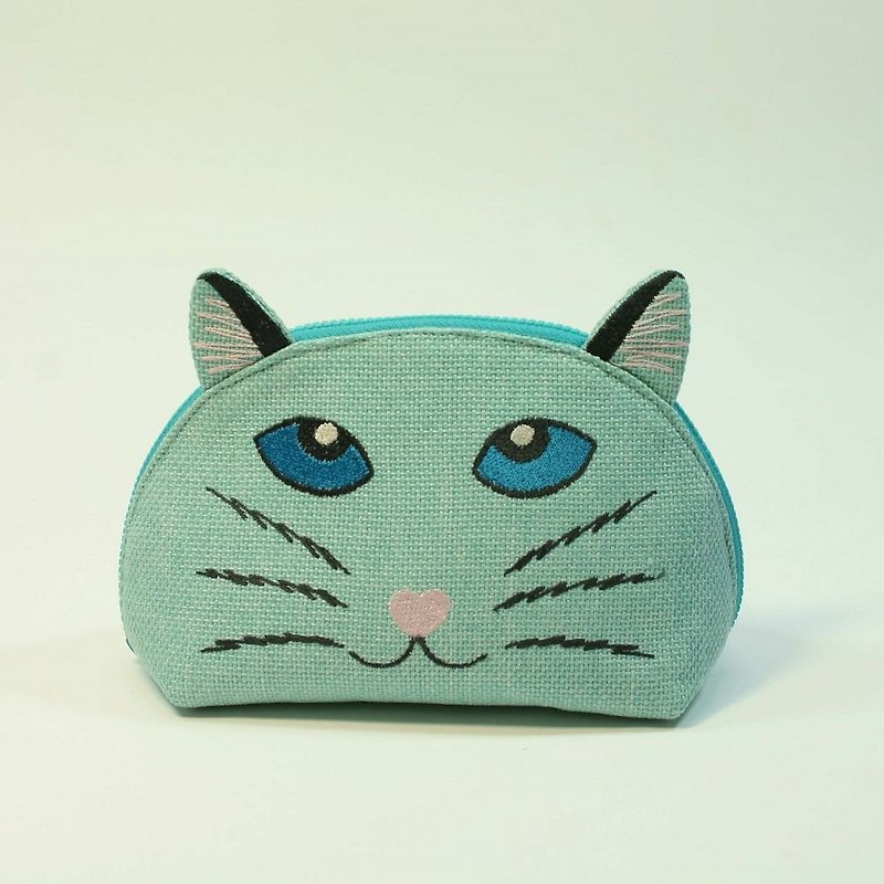 刺绣 贝壳化妆包01-猫头 - 化妆包/杂物包 - 聚酯纤维 绿色