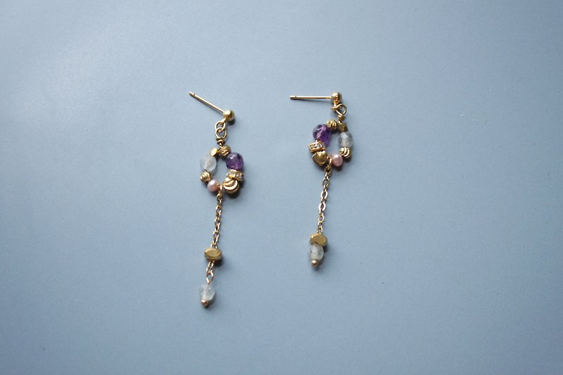 │小花园│耳环(花束版)-紫水晶 - 耳环/耳夹 - 其他金属 紫色