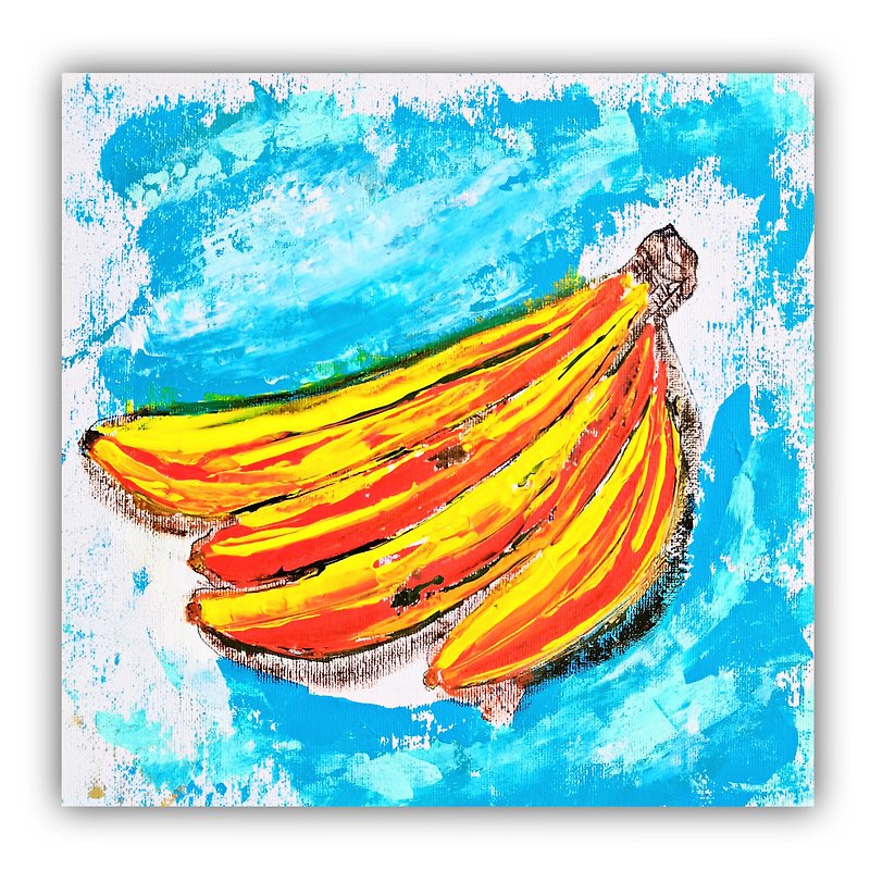 Banana Painting Still Life Original Art Food Wall Artwork Fruit Small Painting - 海报/装饰画/版画 - 压克力 多色