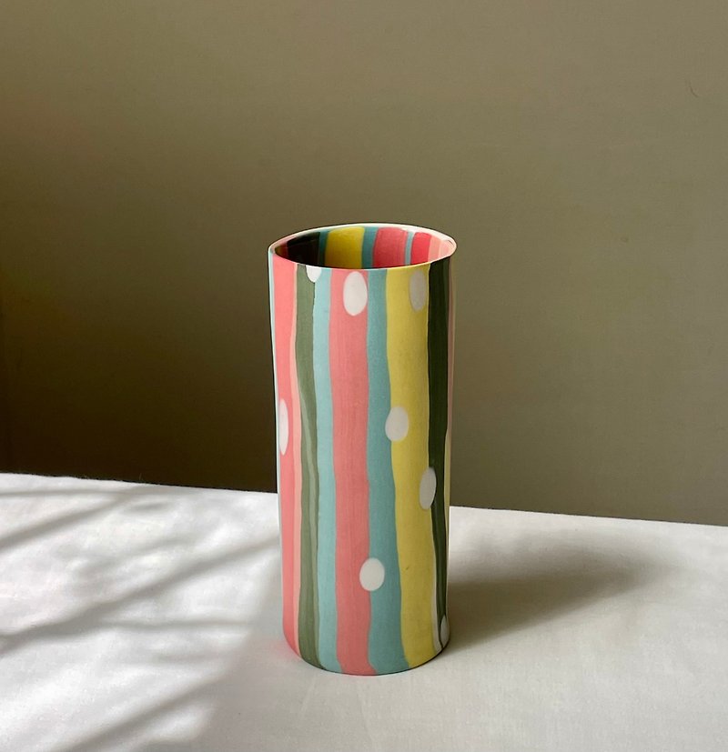 彩色线条直筒花器 - 花瓶/陶器 - 瓷 