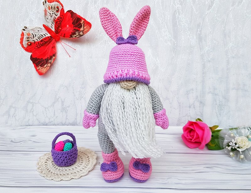 Crochet Easter gnome PATTERN with easter basket and eggs - 编织/刺绣/羊毛毡/裁缝 - 其他材质 