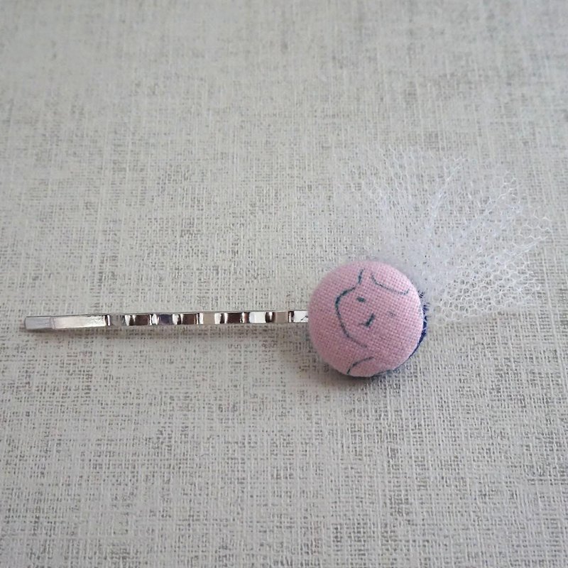 手刷りオリジナルくるみボタン ヘアピン「ネコ3」 - 发饰 - 棉．麻 粉红色