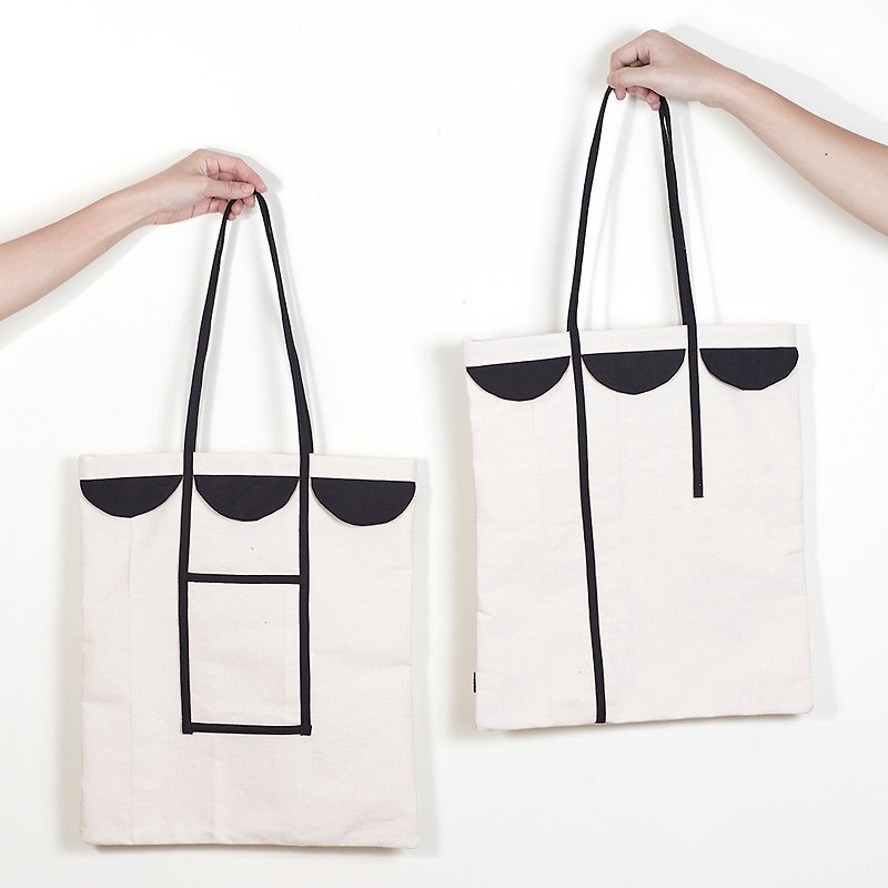 Tote bag semicircle patchwork style white color made from canvas fabric 手袋 - 手提包/手提袋 - 其他材质 白色