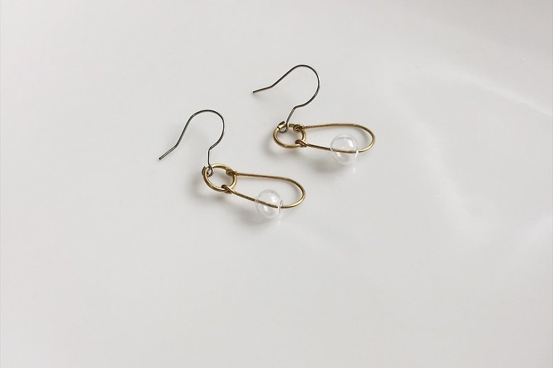泡泡回纹针 玻璃球黄铜耳环 - 耳环/耳夹 - 其他金属 金色
