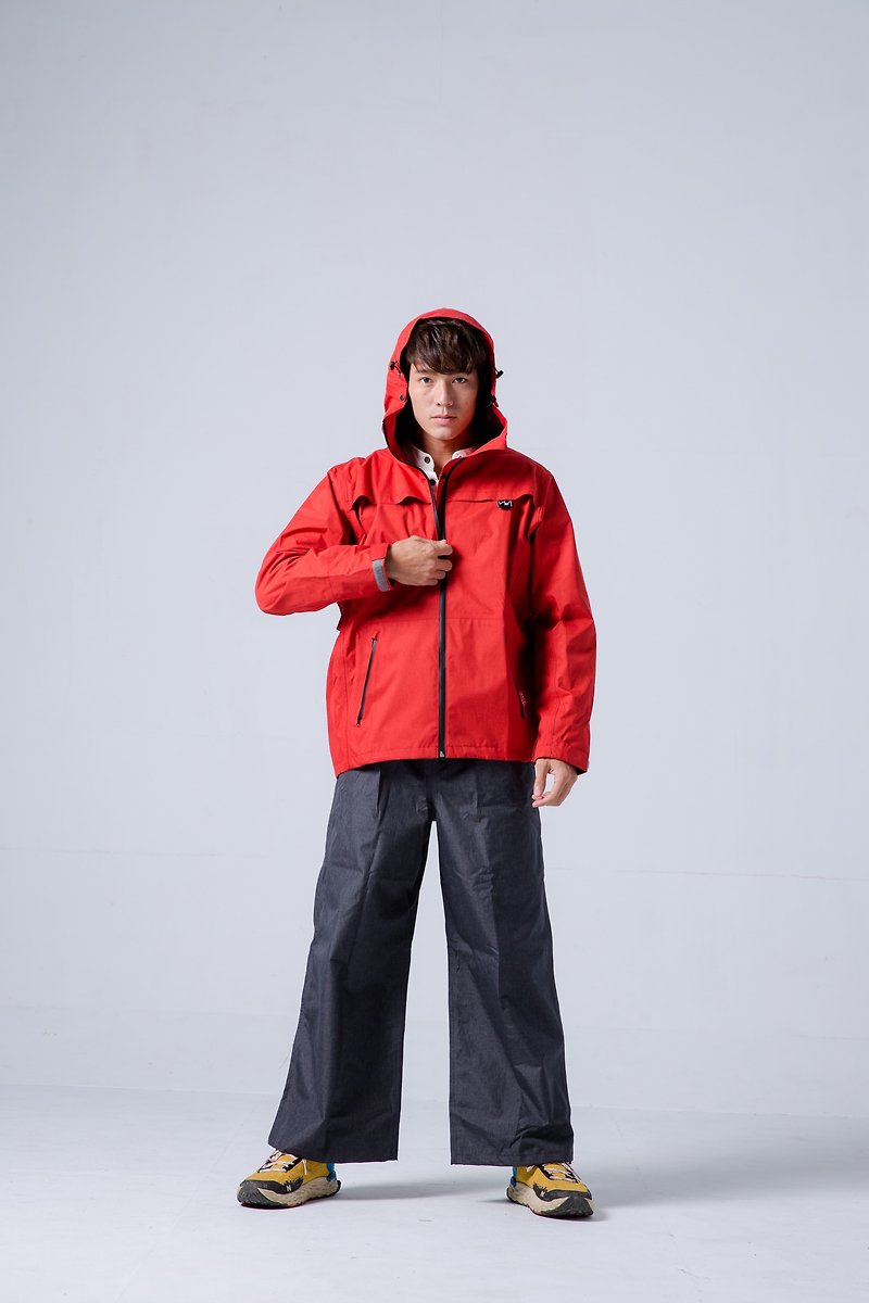 背客 Packerism 夹克式背包款冲锋雨衣搭配宽裤-绯红 - 雨伞/雨衣 - 防水材质 红色