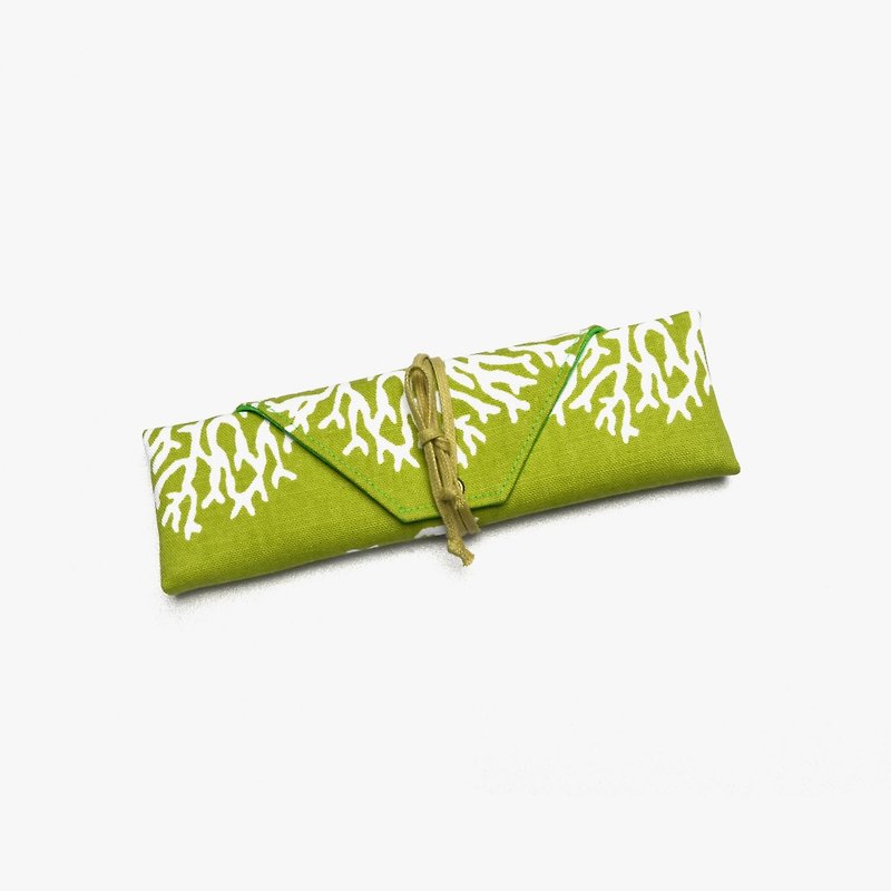 树珊瑚餐具包/笔收纳袋 餐具套 餐具袋 手作 简单 帆布 收纳 环保 方便 - 筷子/筷架 - 棉．麻 绿色