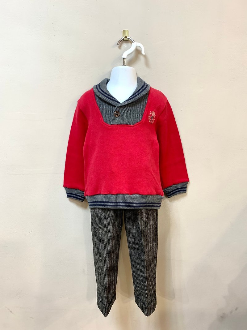 【童装送礼】诺贝达卡文 男童假两件套装 / 红色 - 童装上衣 - 棉．麻 红色