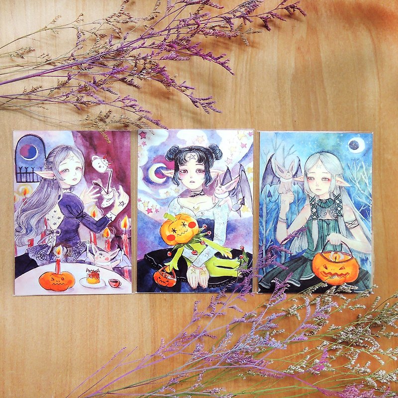 魔女与魔魔系列明信片套组 - 卡片/明信片 - 纸 紫色