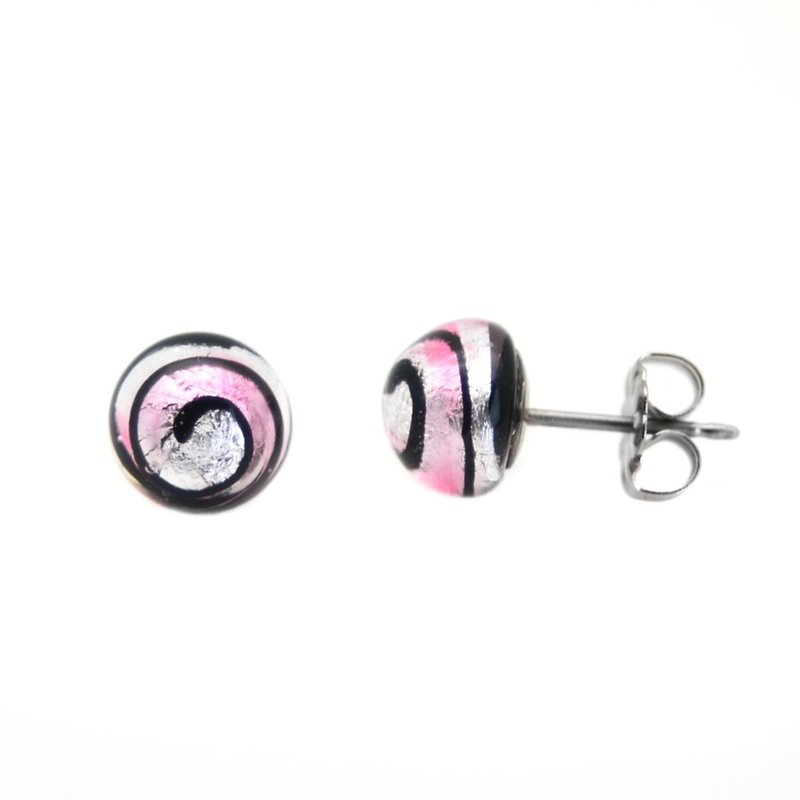 转转缤纷-粉红 琉璃纯钛耳环一对 不过敏耳环 买即赠钛贴两粒 - 耳环/耳夹 - 其他金属 粉红色