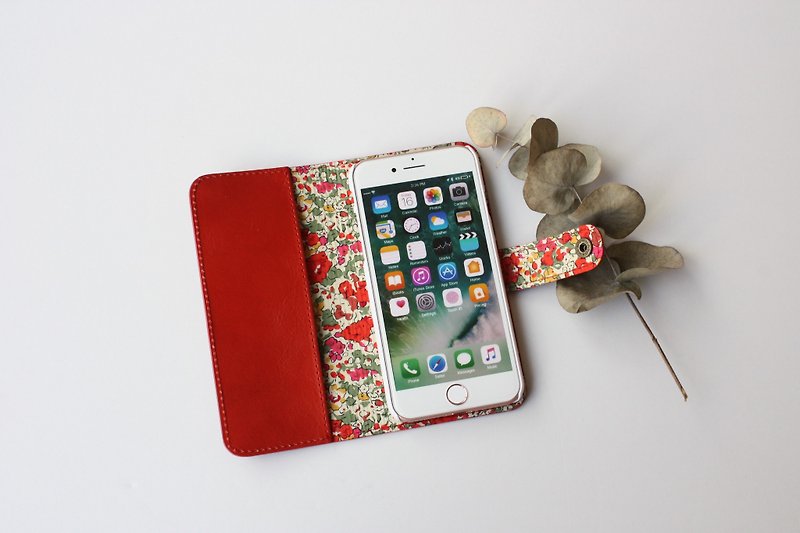 牛本革とリバティープリントのiphone6・7専用ケース　　レッド - 手机壳/手机套 - 真皮 红色