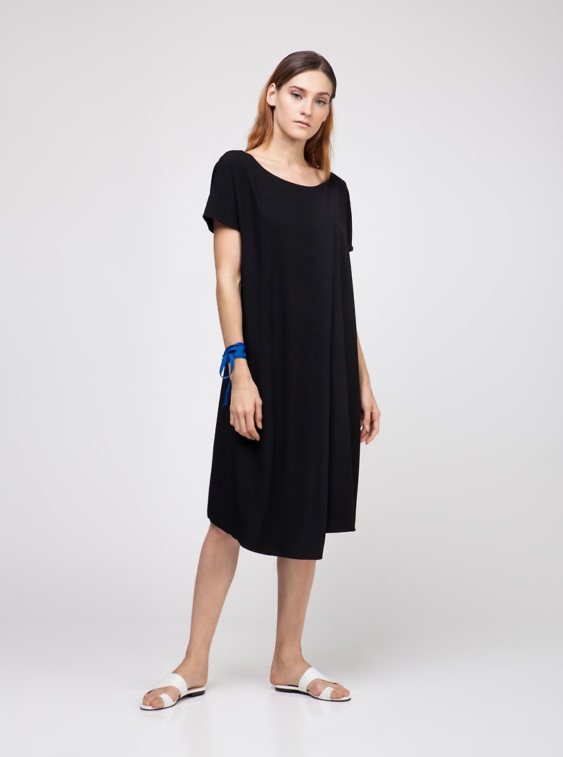 Viscose Black Overlap Dress - 洋装/连衣裙 - 其他材质 黑色