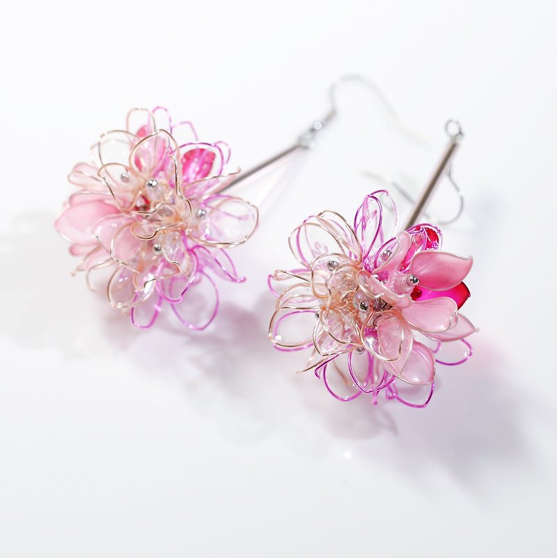 花球 透明系粉红 手作饰品耳环  一对 - 耳环/耳夹 - 树脂 粉红色