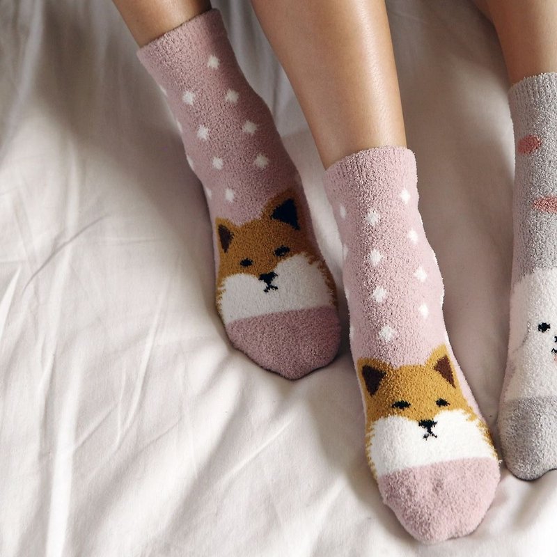 圣诞礼-一起冬眠动物睡眠袜-01狐狸,E2D18955 - 袜子 - 棉．麻 粉红色