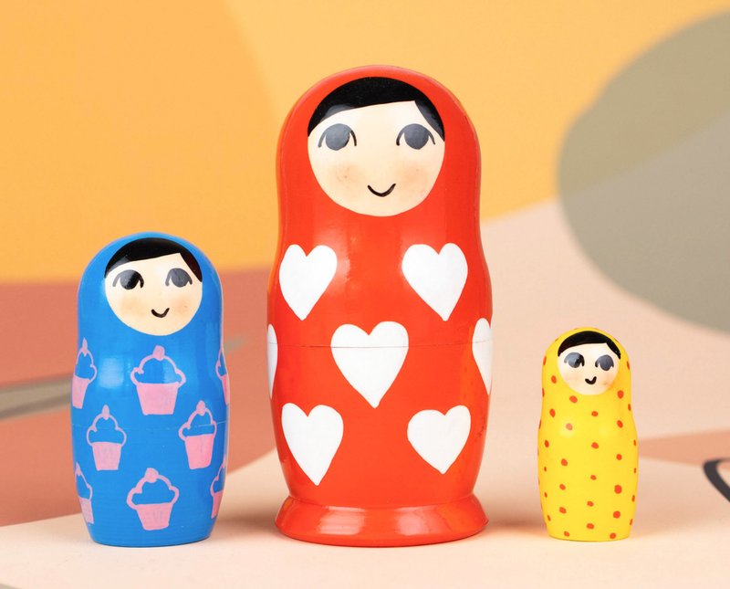 Wooden nesting dolls Red Hearts Matryoshka dolls Stack dolls Nested doll Nesting - 玩具/玩偶 - 木头 