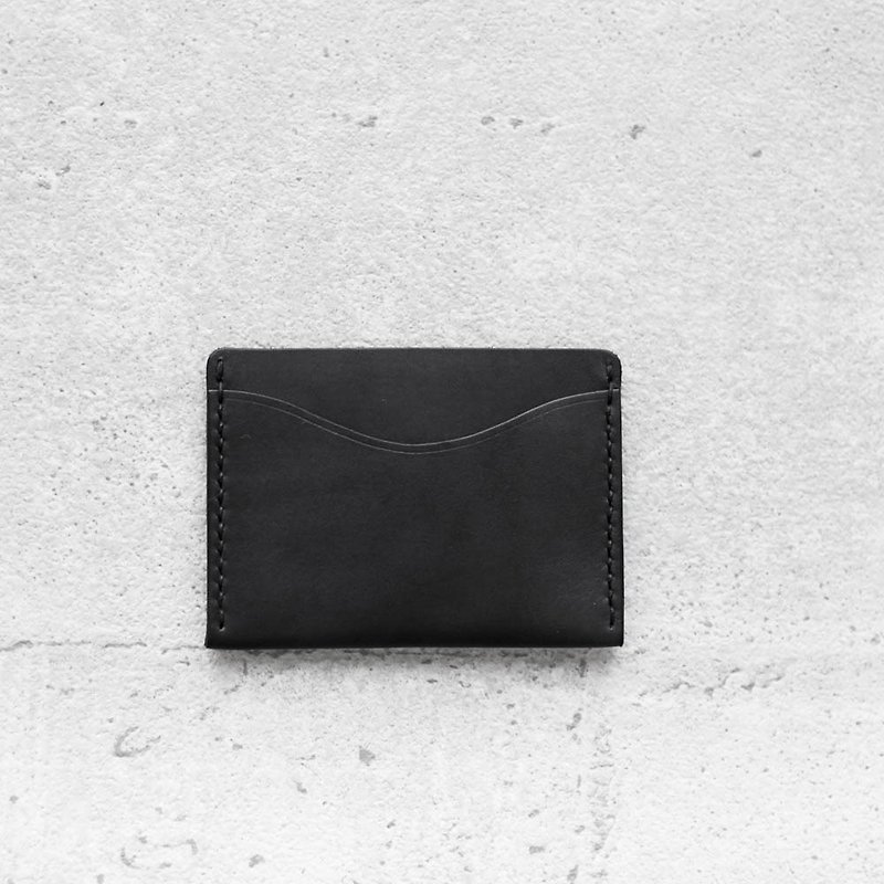 碳黑色植鞣皮革真皮手工极简品味卡片夹 - 证件套/卡套 - 真皮 黑色