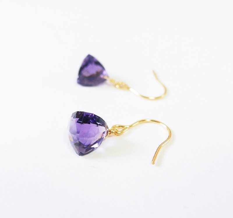 浓郁饱满 天然紫水晶 粽型耳环 14K GF 送礼 天然石 轻珠宝 水晶 - 耳环/耳夹 - 宝石 紫色