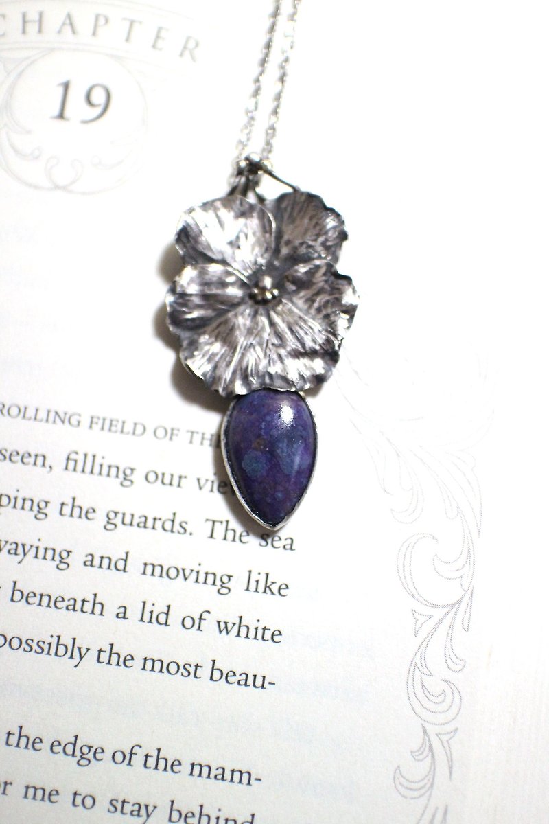 蓝紫色舒俱徕纯银三色堇造型项链 - 项链 - 宝石 
