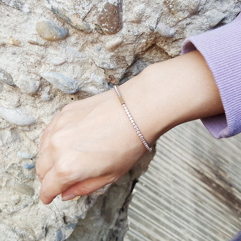 Rose Gold Rectangle point Single Line Flexible Bangle Bracelet - 手链/手环 - 玫瑰金 金色