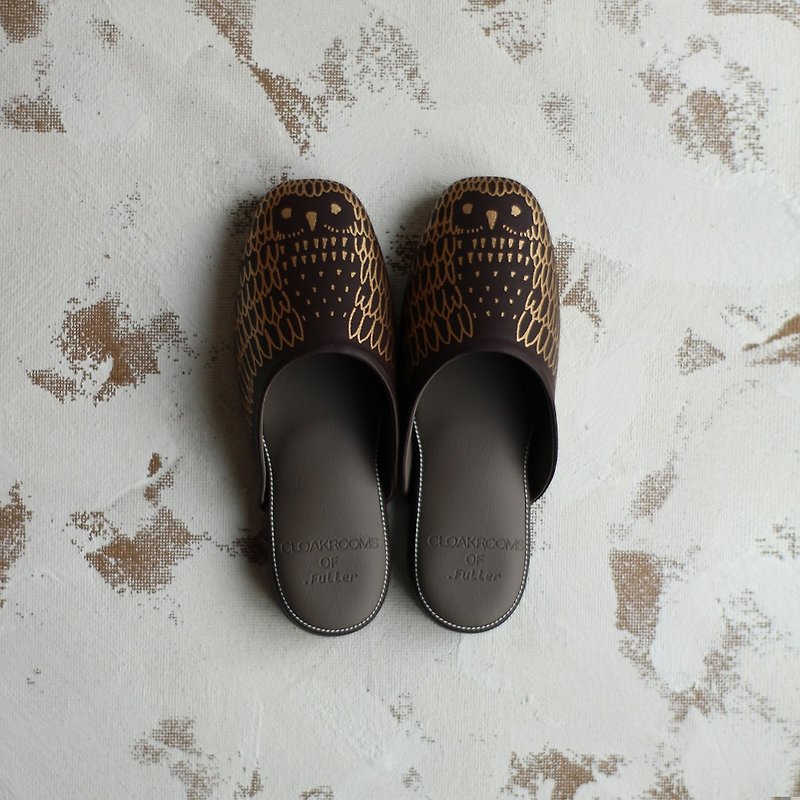 CLOAKROOMS OF .Fuller 室内拖鞋 owl猫头鹰设计款-咖啡 双色款 - 室内拖鞋 - 人造皮革 咖啡色