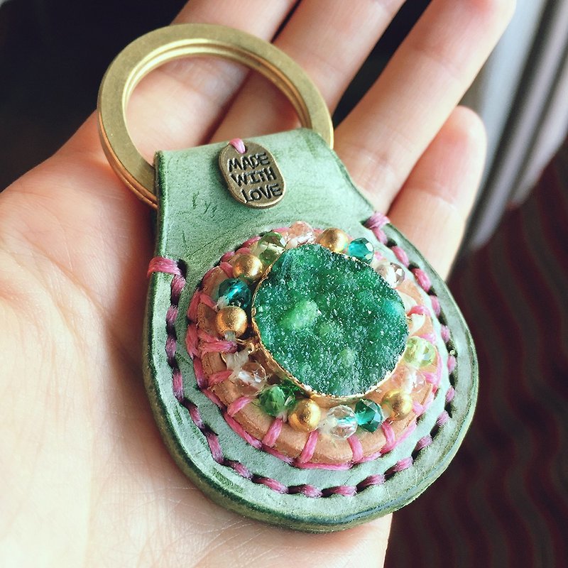 能量手工皮革水晶钥匙圈 Yoga - 钥匙链/钥匙包 - 真皮 绿色