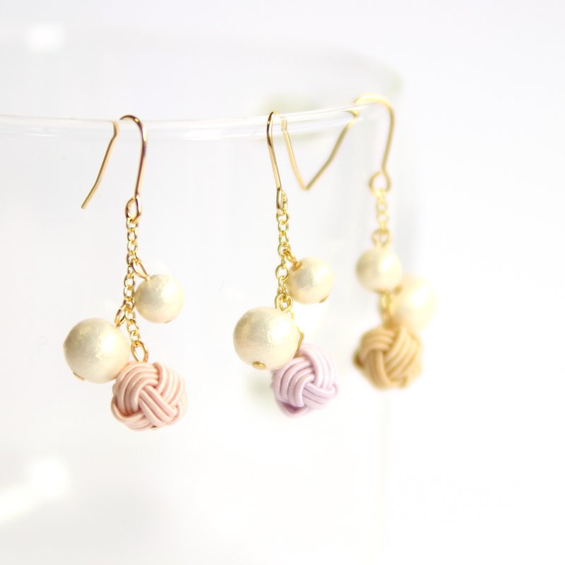 japanese style pierce earring / mizuhiki / japan / accessory / wedding / bridal - 耳环/耳夹 - 丝．绢 粉红色