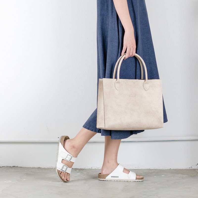 Artificial Leather Tote Bag (Ivory) - 手提包/手提袋 - 人造皮革 白色